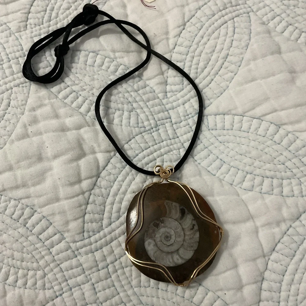 Artisan Gold and Brown Fossil Pendant Necklace - Picture 3 of 7